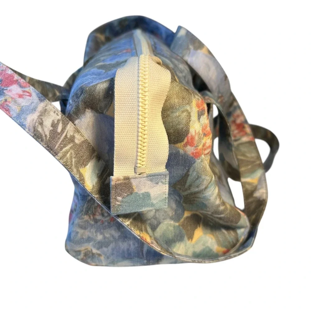 Margaret Smith‎ Floral Watercolor Canvas Zip Tote Bag Gardiner Maine Vtg 70s-80s